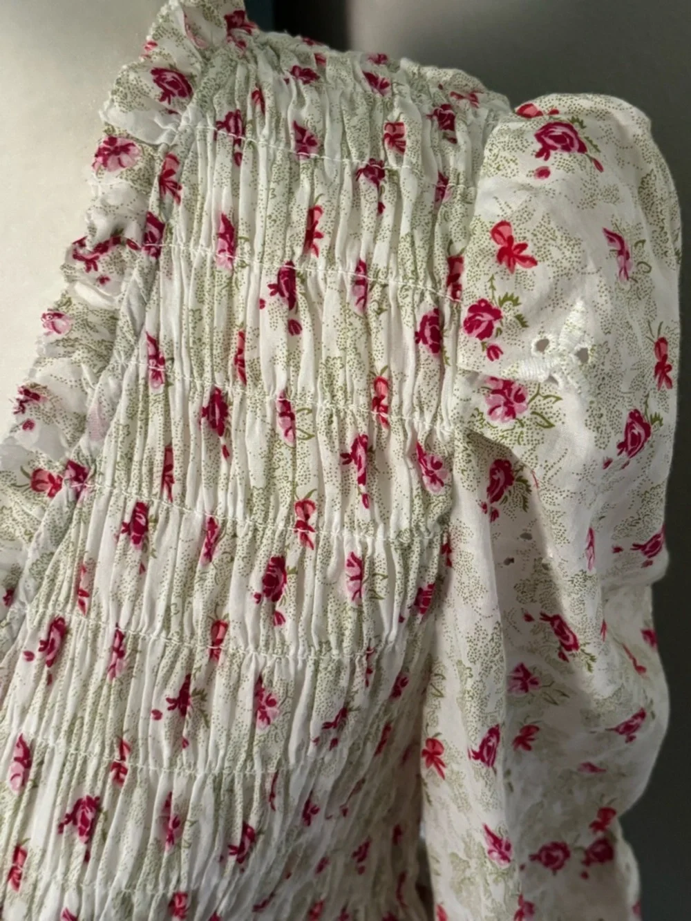 Anthropologie Ruched-Sleeve Smocked Blouse- NWOT